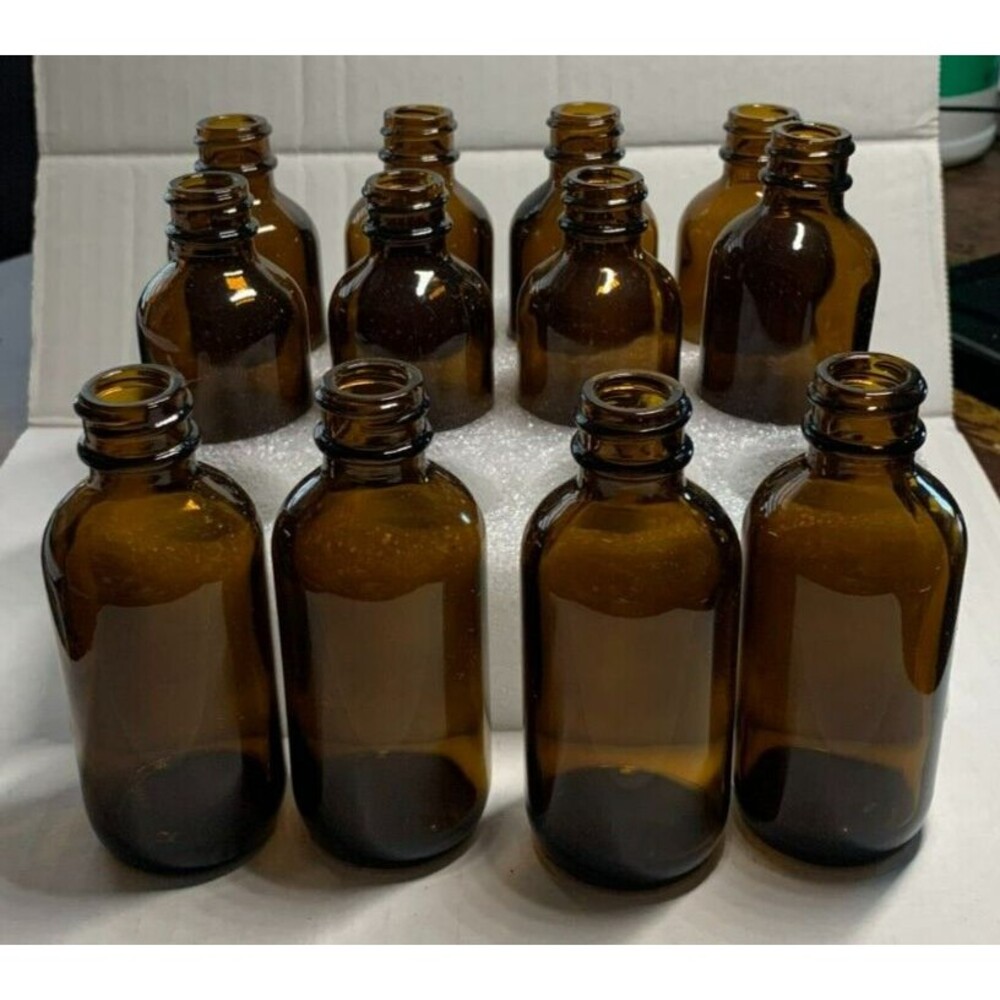 Amber Boston Round Glass Bottles 1 Oz for Essential Oils New Unused 4" Tall